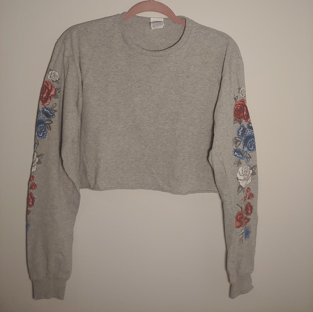 Gray long sleeve crop top